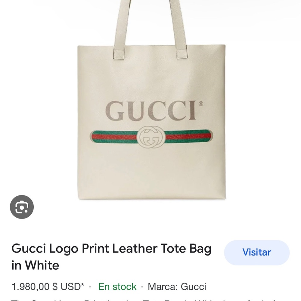 Gucci Logo Print Leather Tote Bag in White